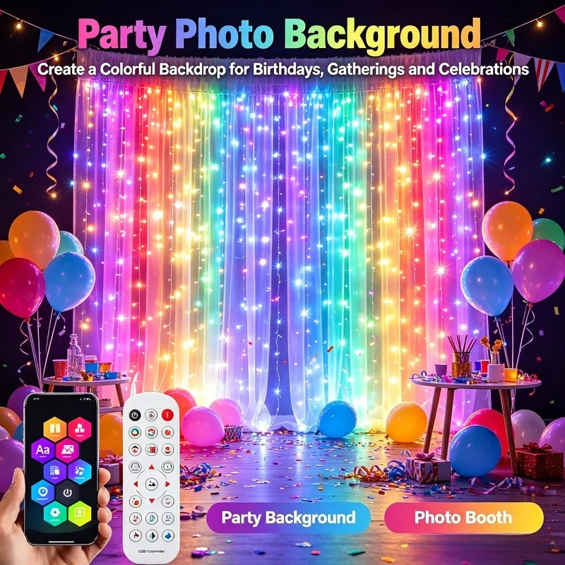 LED Curtain Lights Fairy String Lights DIY App Control Mood Light USB Remote for Bedroom Outdoor Party Room Decor Scene