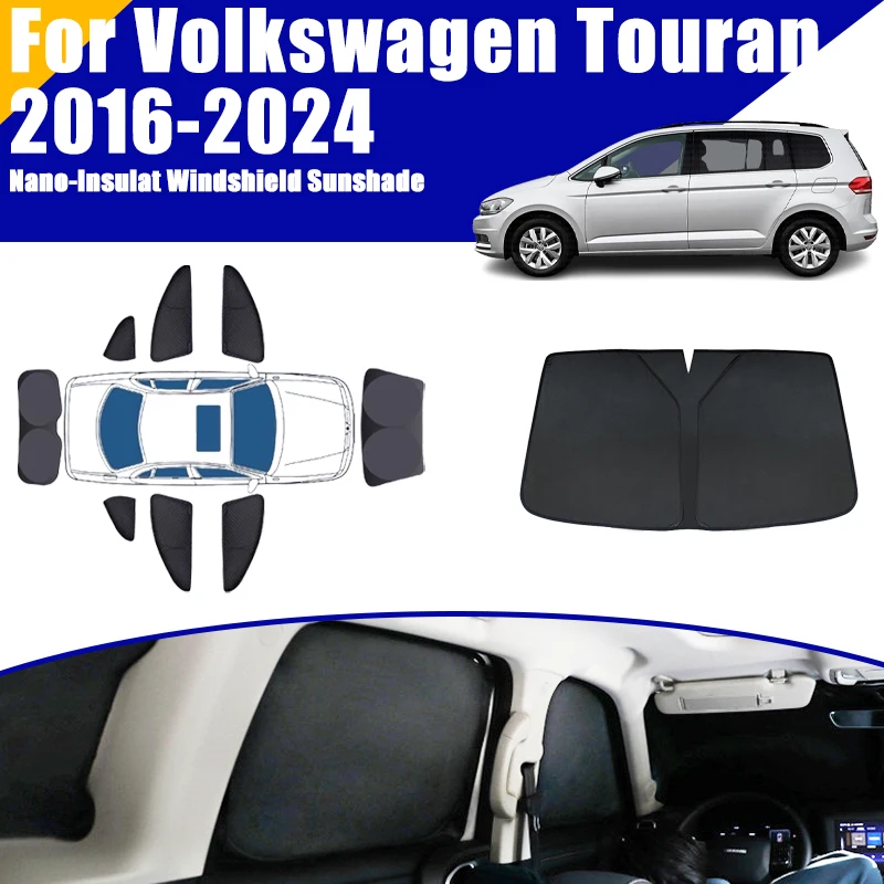 

Full Coverage Sunshade For Volkswagen VW Touran 5T 2016-2024 2017 Car Accessories Windows Visor Privacy Covers Black Foldable