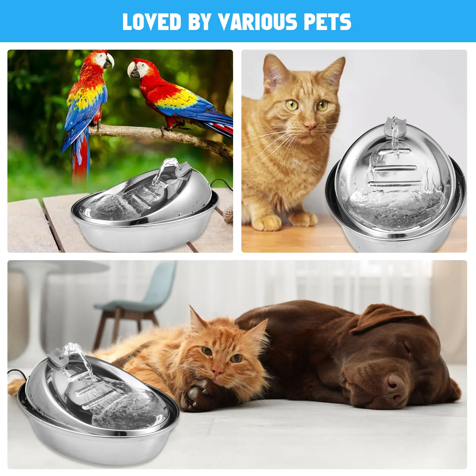 Cat Drinking Fountain Pet Water Feeder Stainless Steel Dog Water Dispenser for Dogs Cats Birds And Small Animals Water Bowl