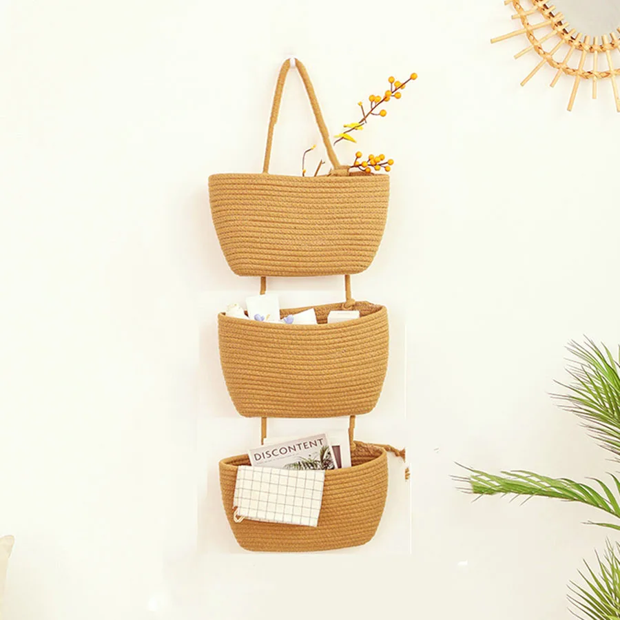 Wall Hanging Storage Basket Cotton Sundries Organizers Storage Basket 3-layer Household Decoration Wall Storage Tool