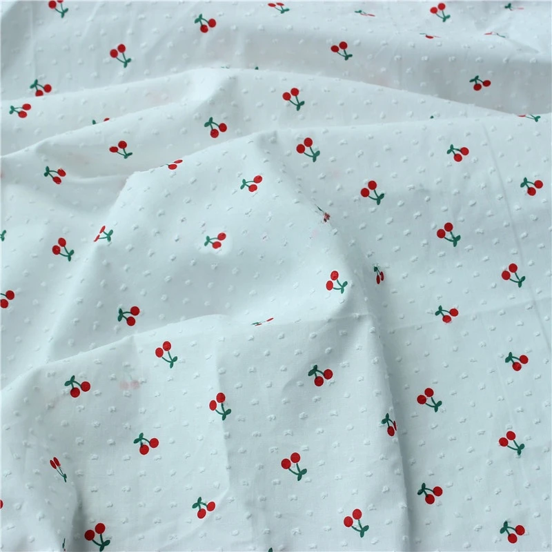 150cm Width Cotton White Jacquard Cut Fruit Fabric, Idyllic Minimalist Shirt Skirt Children's Clothing Sewing Cloth