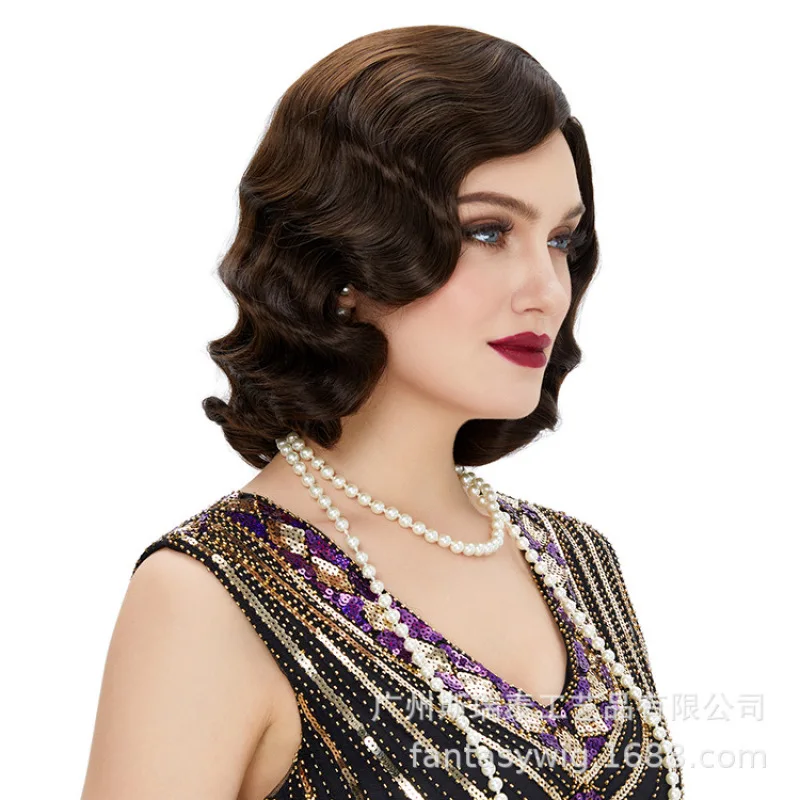 Costume da donna Flapper 1920s abito lungo Gatsby senza maniche con scollo a v Vintage con parrucca per capelli 1920s