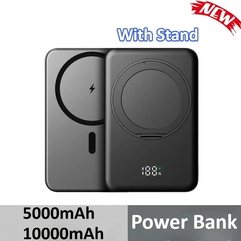 

5000mAh 10000mAh Mini Power Bank Wireless Fast Charger With Stand 22.5W Portable External Battery For iPhone For Samsung