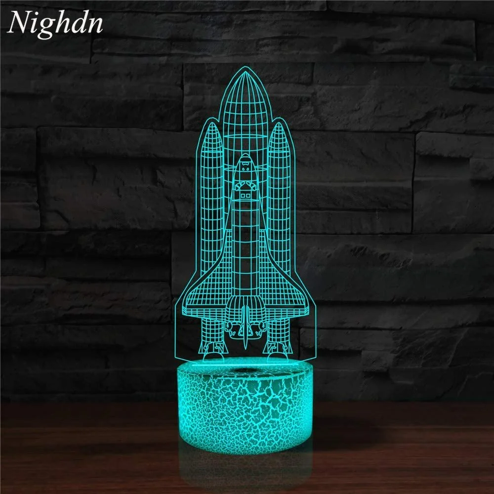 Rocket Night Light 3D Illusion Lamp LED Nightlight 7 Color Change Spaceship Desk Table Lamp Decoration Birthday Xmas Gift Kids