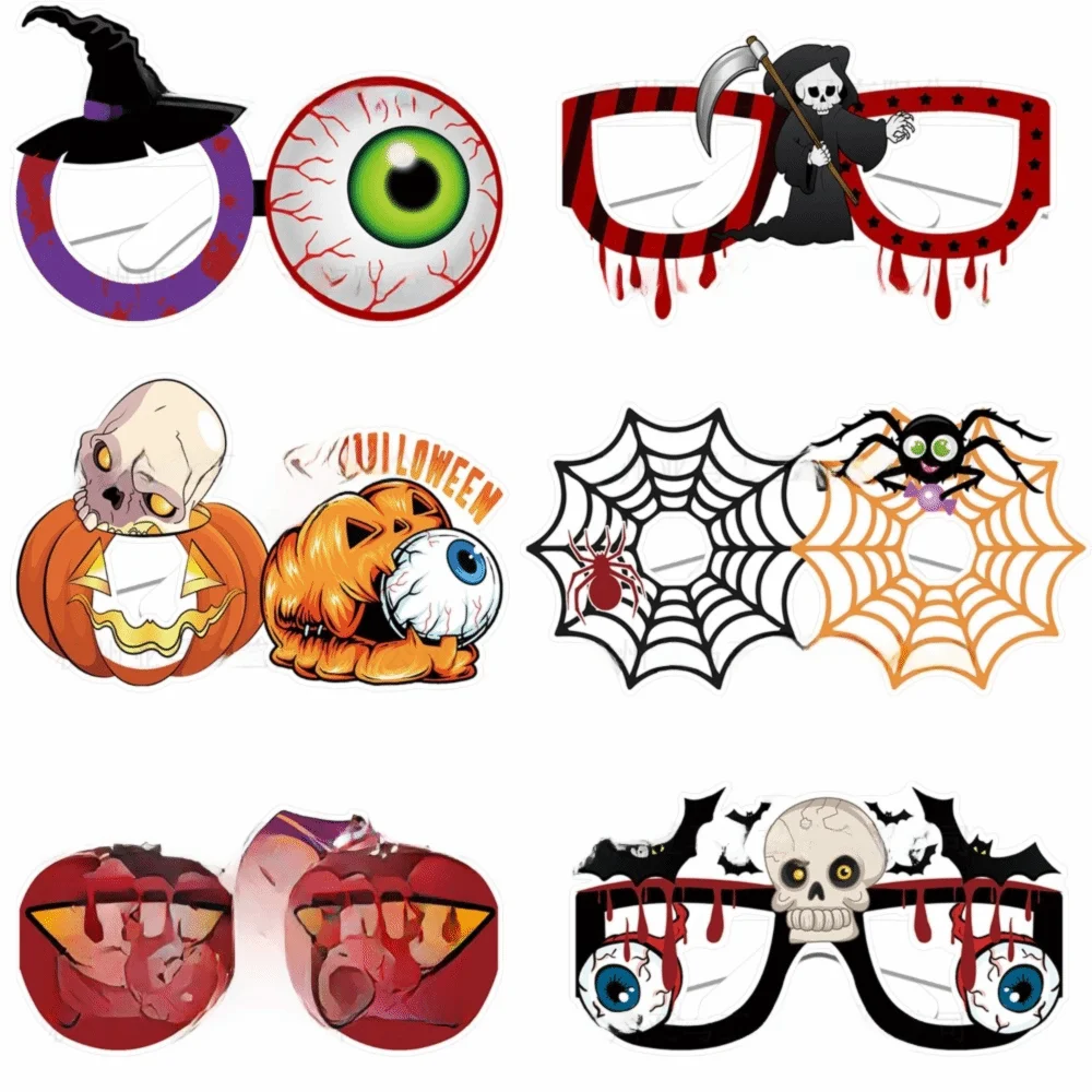 6 pcs Funny Halloween Paper Glasses Spider Design Bat Design Cosplay Eyeglass Pumpkin Design Festival Costume Party Photo Props