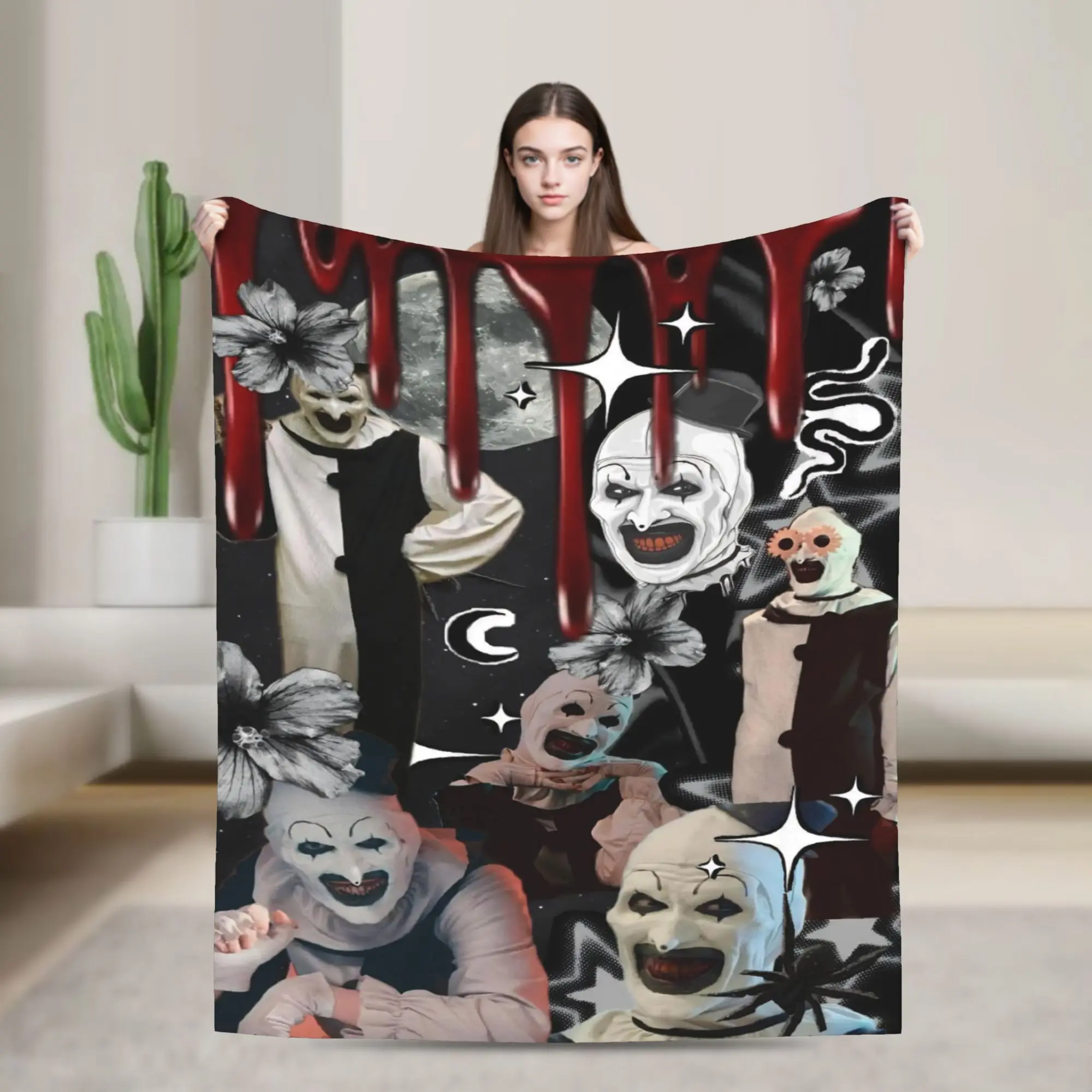 Terrifier Blankets Horror Movie Flannel Funny Warm Throw Blankets for Chair Covering Sofa Textile Decor