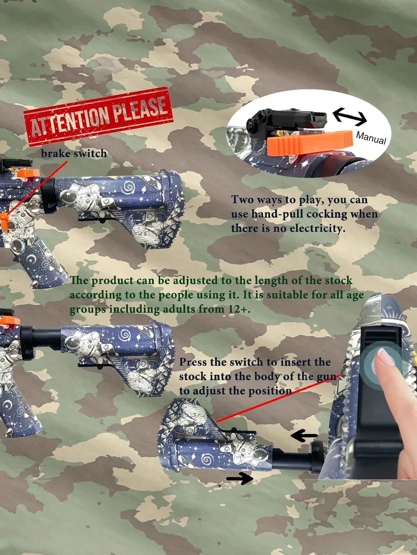 M416 toy gun gel ball blaster outdoor game suitable for Christmas and Halloween gifts does not contain bullets