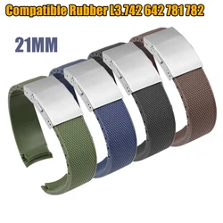 Curved End Rubber Sport Strap Solid Stainless Steel Buckle Waterproof Diving Men Bracelet Watch Band 21mm for Longines Conquest