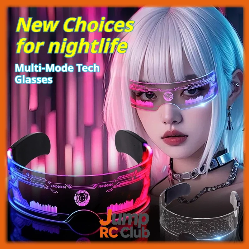 

LED Colorful Light Up Glasses Tech Style Luminous Eyewear for Bar Party Sci Fi Nightclub Music Festival Rave Costume Toy