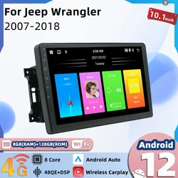 Autoradio Android 2 Din pour Jeep Wrangler 2007-2018, Stéréo Carplay, Lecteur de Limitation de Voiture, Navigation GPS, Unité Principale