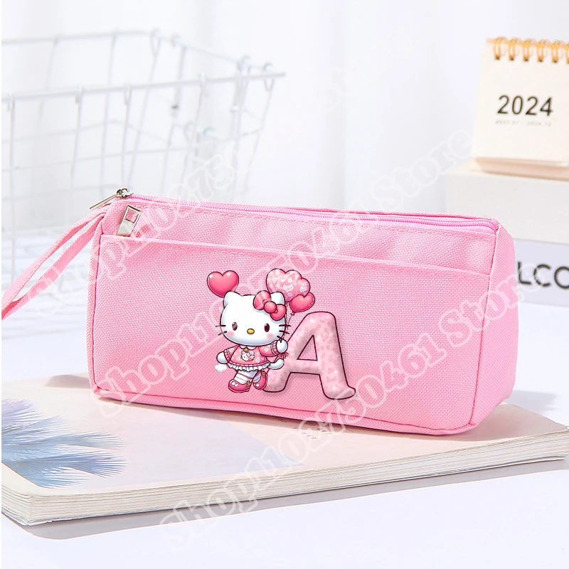 Sanrio Hello Kitty Pencil Case Cartoon Alphabet A-Z Print Pen Pouch Kawaii Student Stationery Storage Bag Back To School Gifts