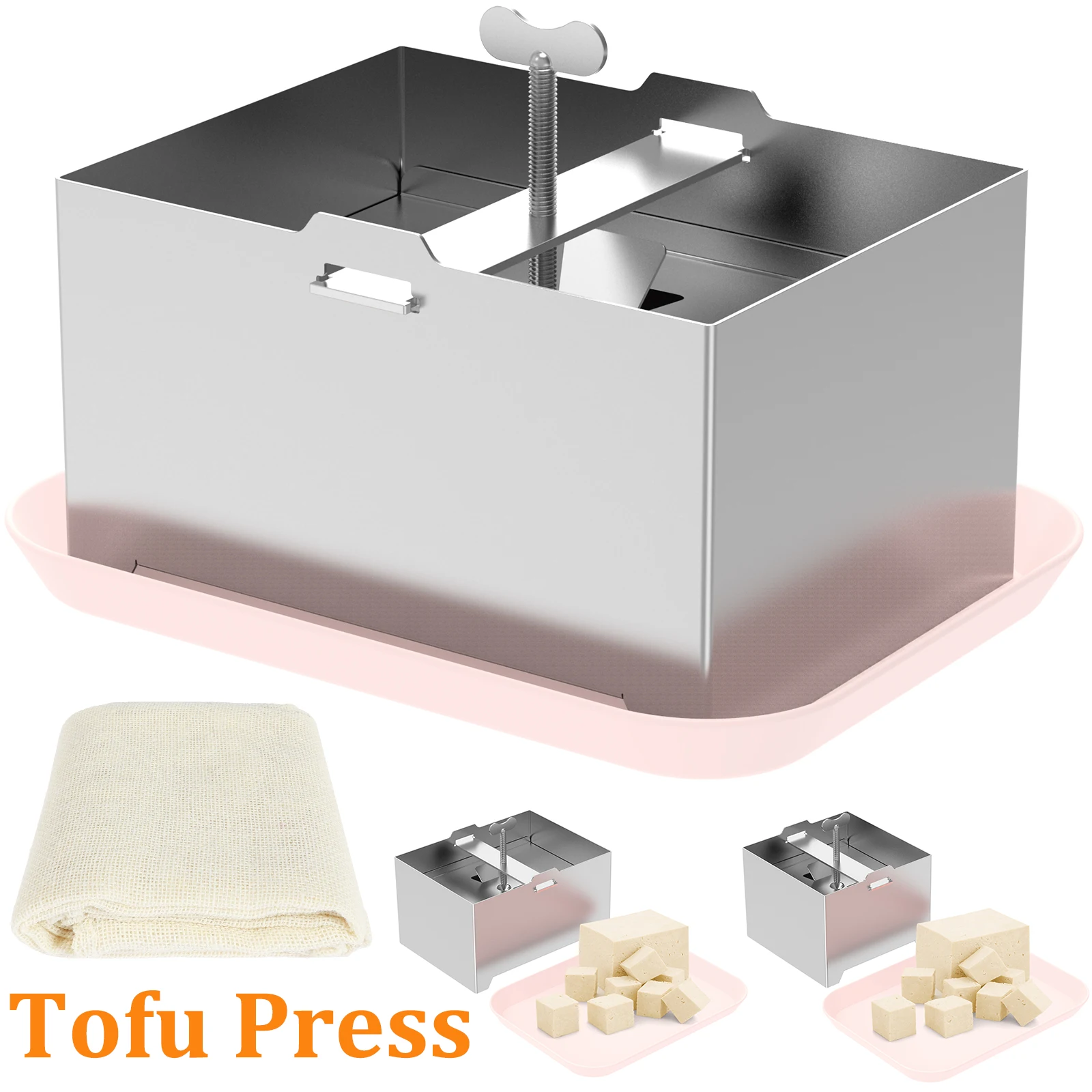 DIY Tofu Mold Metal Tofu Press Mould Set Pressure Adjustable Tofu Press Maker with Drip Tray Kitchen Cooking Tool Set