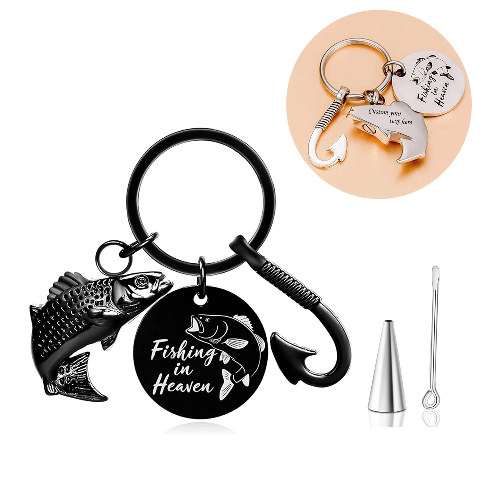 

Fishing in Heaven Cremation Urn Keychain Stainless steel Fish Hook Memory Key Tag Urn Memorial Keychain-Ashes Keepsake Jewelry