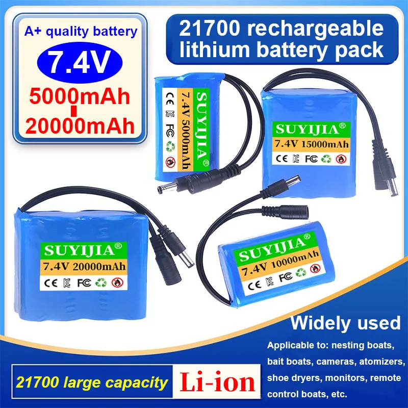 7.4V Lithium Battery 21700 Rechargeable Battery with Large Capacity for Nesting Boat Remote Control Boat Monitor Accessories