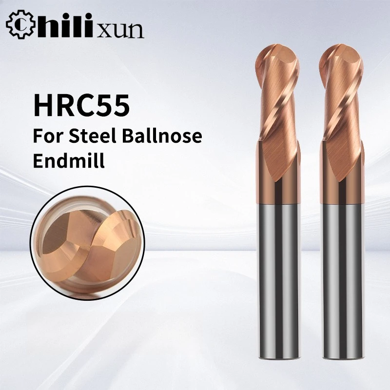 

HILIXUN HRC55 2-Flute Milling Cutter Tungsten Steel Carbide Ball Nose End Mill For CNC Mechanical Metals Machining