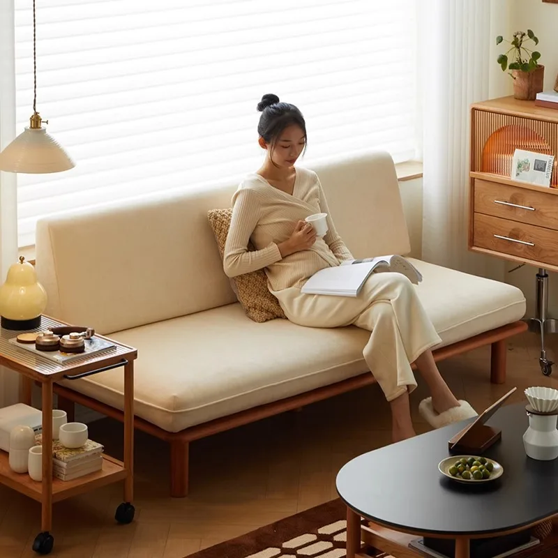 Dismantling and washing fabric sofa, living room, balcony, small apartme Japanese log style solid wood no armrests