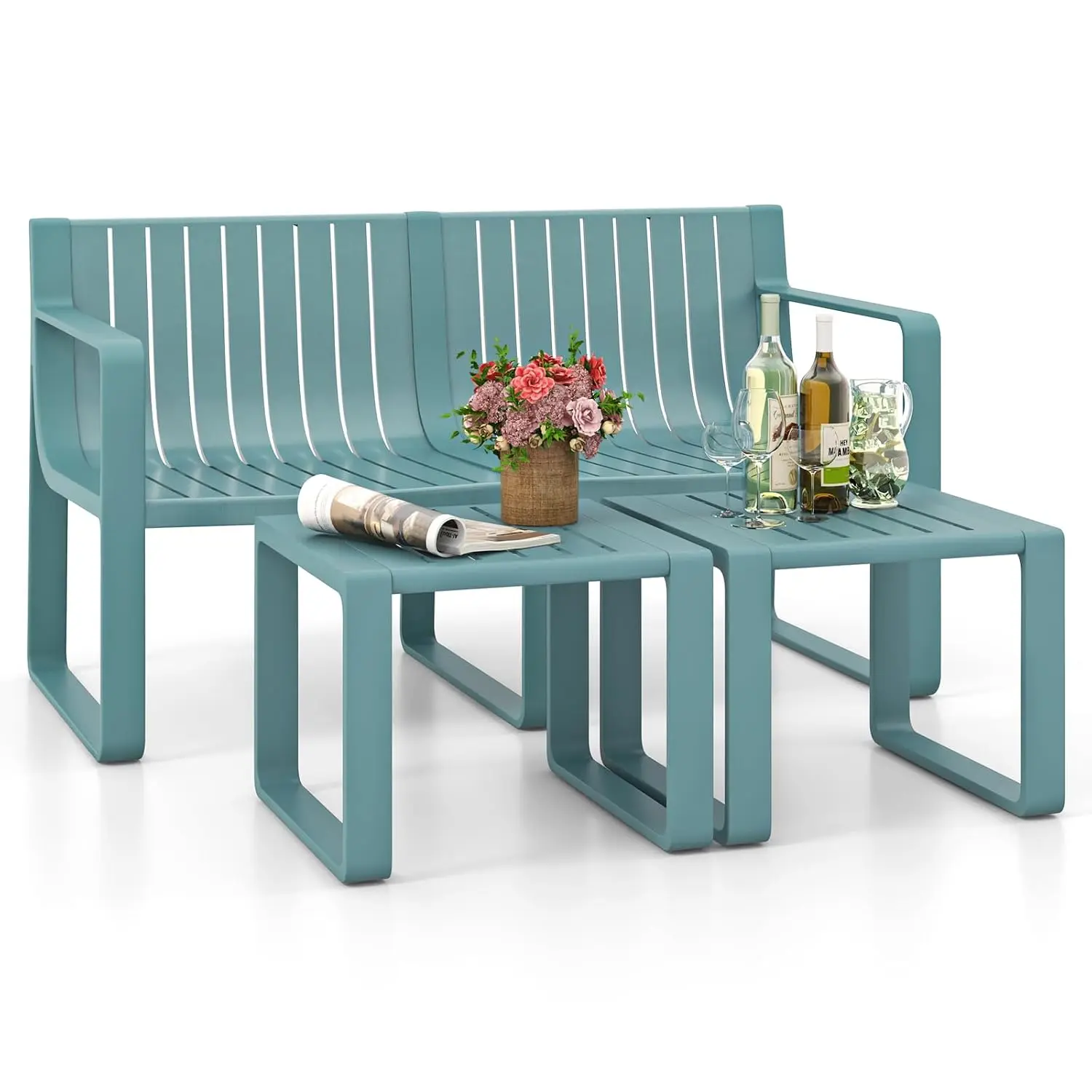 3-Piece Patio Furniture Set Outdoor Loveseat & 2 Side Tables All-Weather Lawn Backyard Poolside Balcony Garden, Customized