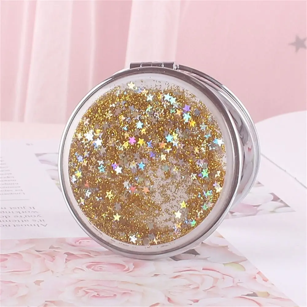 Exquisite Quicksand Makeup Mirror Shiny Bling Magnifying Foldable Mirror Compact Standing Vanity Pocket Mirror Girls Women