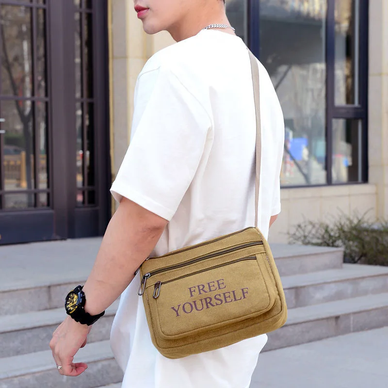 Fashion Men Messenger Bag Leisure Shoulder Bag High Quality Canvas Travel Crossbody Bag Solid Color Outdoor Handbag Tote Bag