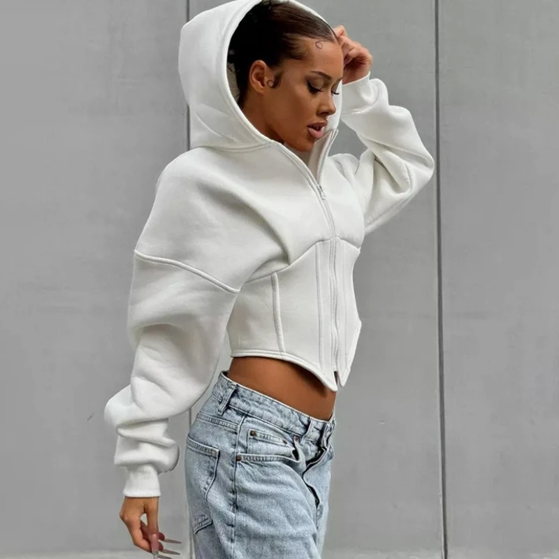 TARUXY Casual Hooded Cardigan Jacket Women Fashion Zippered Long-Sleeved Plain Outwear 2025 Autumn Winter New Commuting Outfits