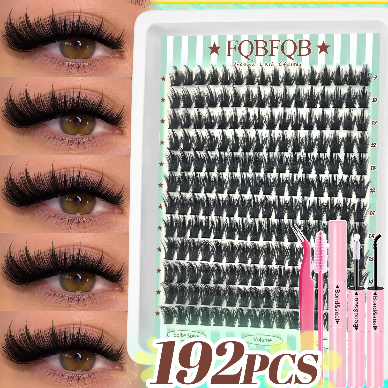 192Pcs FQBFQB Individual Cluster False Eyelashes Book Kit Soft Burden‑Free Stable Curl Not Fall Apart DIY