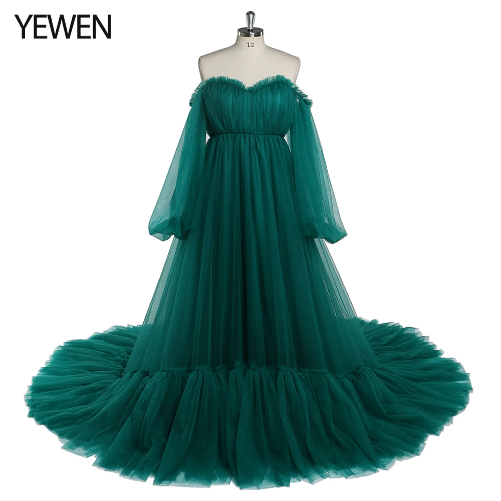 A Line Off Shoulder Long Sleeve 60cm Train Maternity Outfits for Photoshoot Formal Occasion Maxi Gowns Photography Dresses YEWEN