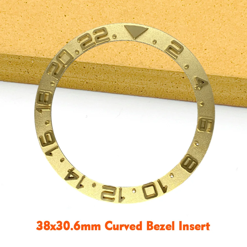38mm 12H 24H GMT Curved Bezel Insert Fit For Sub SKX007 SRPD Watch Cases NH35 NH36 Case 38x30.6 Copper Bezel Ring With Sticker