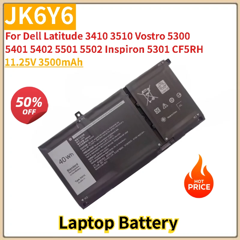 

Аккумулятор для ноутбука JK6Y6 11,25 В 3500 мАч для Dell Vostro 5300 5501 5502 5401 5402 Latitude 3410 3510 Inspiron 5301 CF5RH Высокое качество