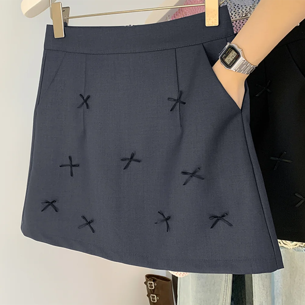 

Suit women's summer 2025 new high-waisted a-word short fashion three-dimensional bow decorative hip skirt