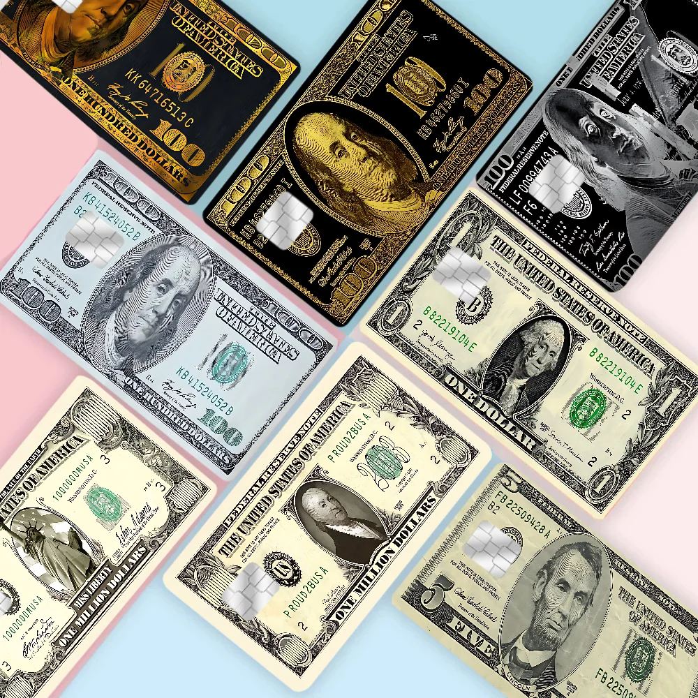 Dollars Money Credit Card Skin Stickers No Adhesive Residue Water Proof For VISA Credit Card Subway Access Card