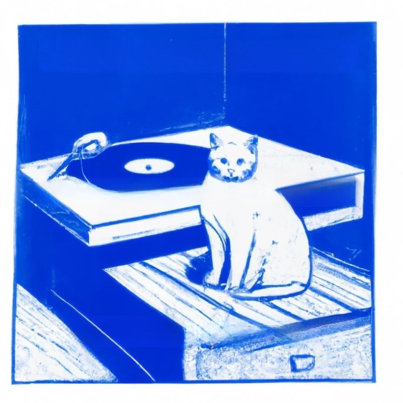 2D/Flat Blue Background Cat Canvas Poster, Modern Abstract Frameless Wall Art Painting for Living Room and Bedroom Decortions