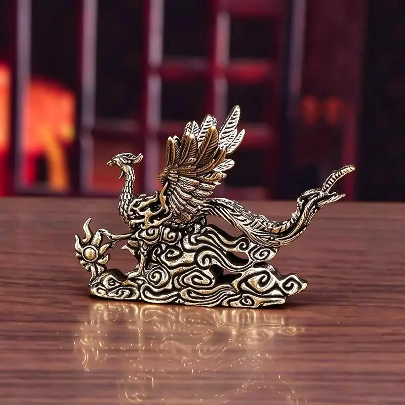 Solid Brass Phoenix Figurine With Exquisite Carved Details For Home Office Decor Collection Gifts