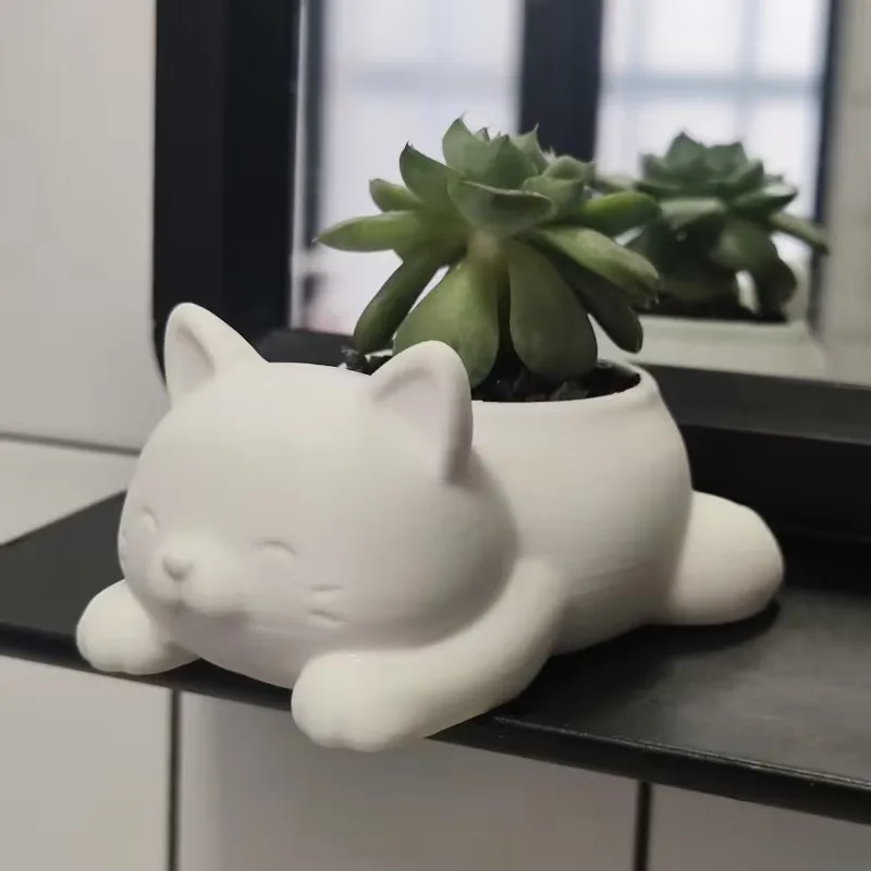 Mini Cat-shaped Ceramic Flower Pot, Creative Cartoon Succulent Cactus Pot, Indoor Balcony Desktop Decoration Ornament