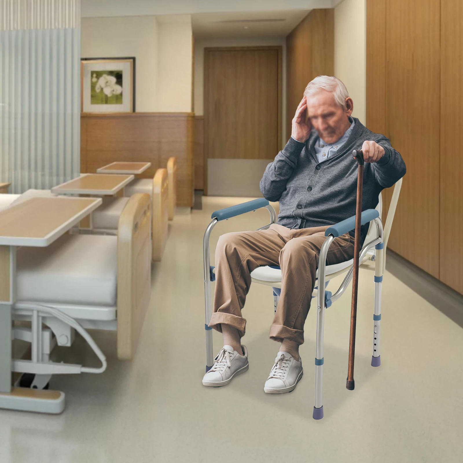 Leichter, faltbarer Toilettenstuhl, perforierte Stühle, Sicherheits-Toilettenstuhl mit verstellbarer Höhe für ältere Menschen – Detail 10