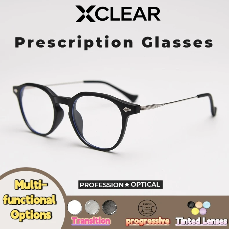 

Xclear Classic Oval Myopia Prescription Glasses Retro Fashion Trendy High Quality Anti Blue Ray Progressive Optical Eyeware