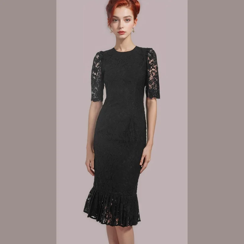 Dress for women's high-end French lace slim fit fishtail skirt