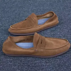 Italy Fashion Soft Slip On Summer Shoes Men Suede Loafers Breathable Flats Leather Shoes Mocasines Casual Shoes Men's Slippers