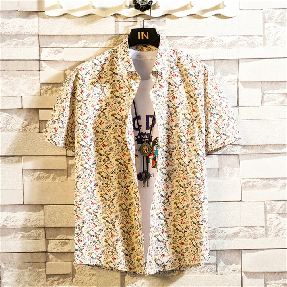 Men's Shirt Retro Small Floral Printed Shirt Collar Fashion Men's Clothing Shirt for Men Elegant Men's Shirts Luxury Men's Top