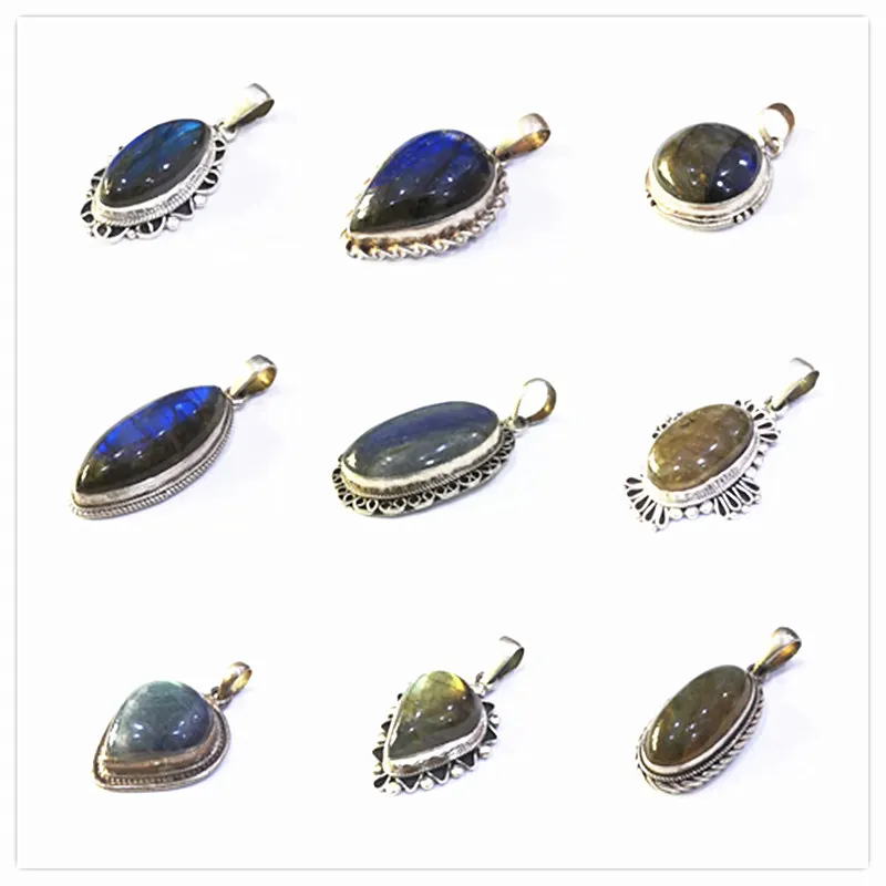 Nepal Hand 925 Silver Jewelry Inlaid Natural Labradorite Vintage Charms for Mother`s Day Multi Designs T9032