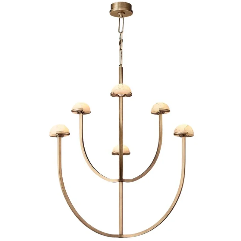 Spanish Natural Marble Villa Living Room Branch Shaped Chandelier Simple Decoration Retro All Copper Balcony Bedroom LED Light
