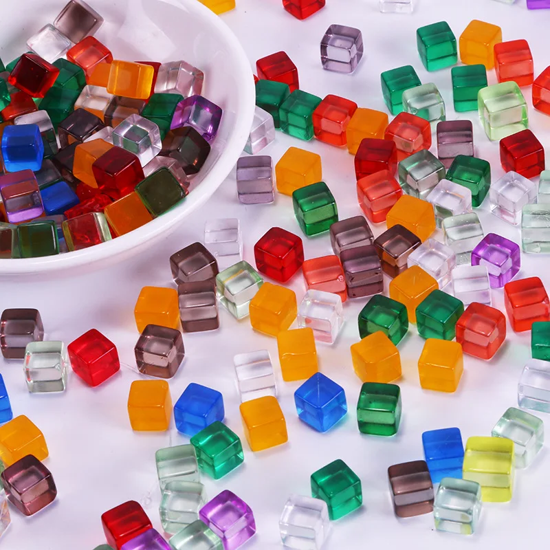 50pcs 8mm Transparent Resin Ice Cubes Colorful Mixed Square Blocks DIY Handmade Ornaments Fish Tank Table Game Decor