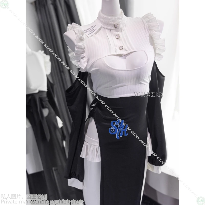 أنيمي مثير راهبة تأثيري حلي الأسود القلب الدانتيل الملابس الداخلية فستان لوليتا شق تنورة جيراي كي حفلة الهالوين