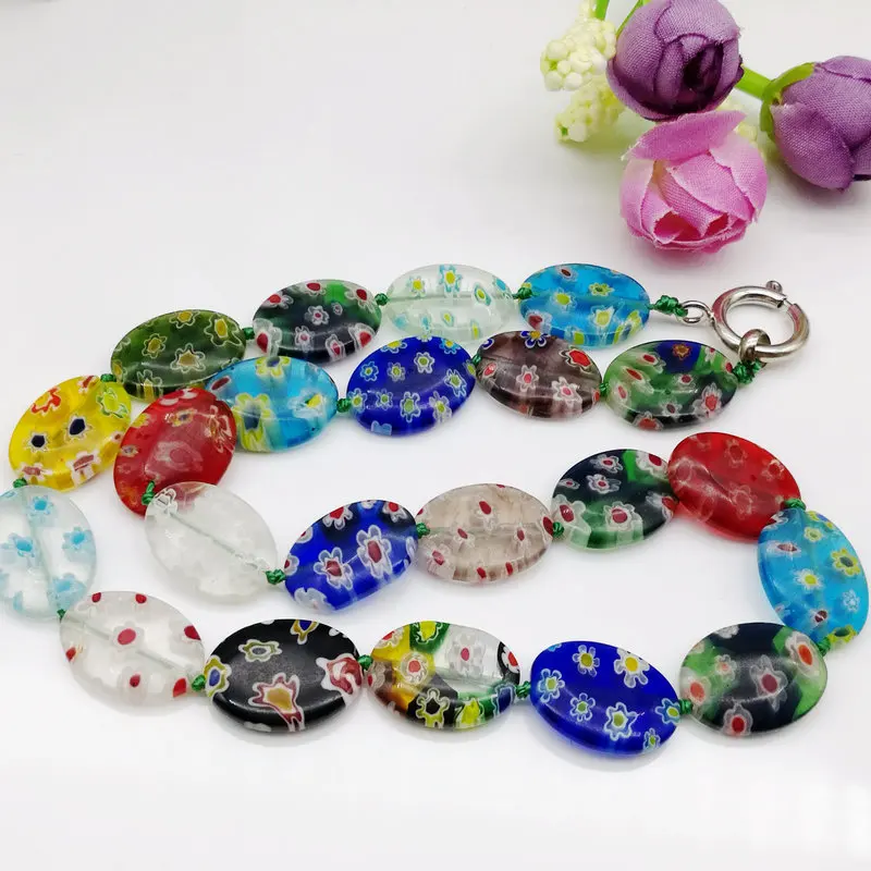 3PCS Fashion Handmade Knitted Thousand Flower Glass Necklace Women's Jewelry Necklace