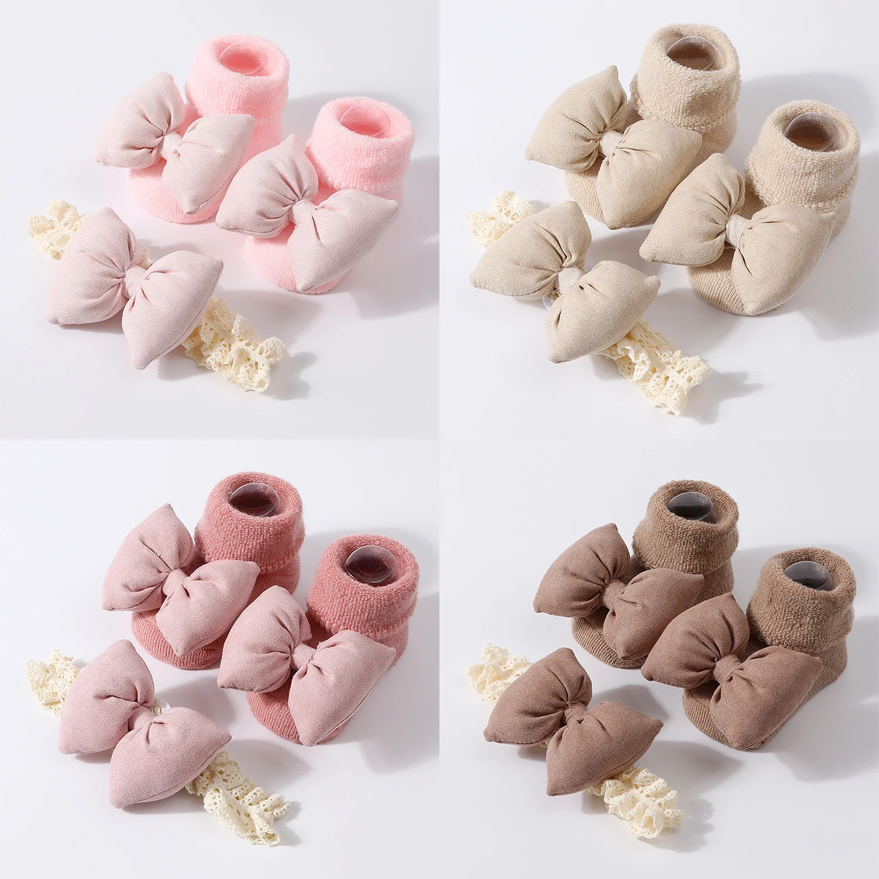 

Bow Headband Socks Set For Newborn Thick Warm Plush Anti-Slip Floor Sock Big Bowknot Hairbands Kids Hearwear Photo Props Gifts