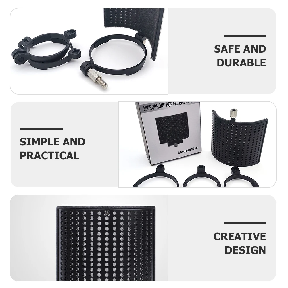

1 set 1 Set Black Microphone Windshield Noise Reduction Cover For Mic Stand Pop Filter Sound Absorbing Screen U-Shape Clip-On