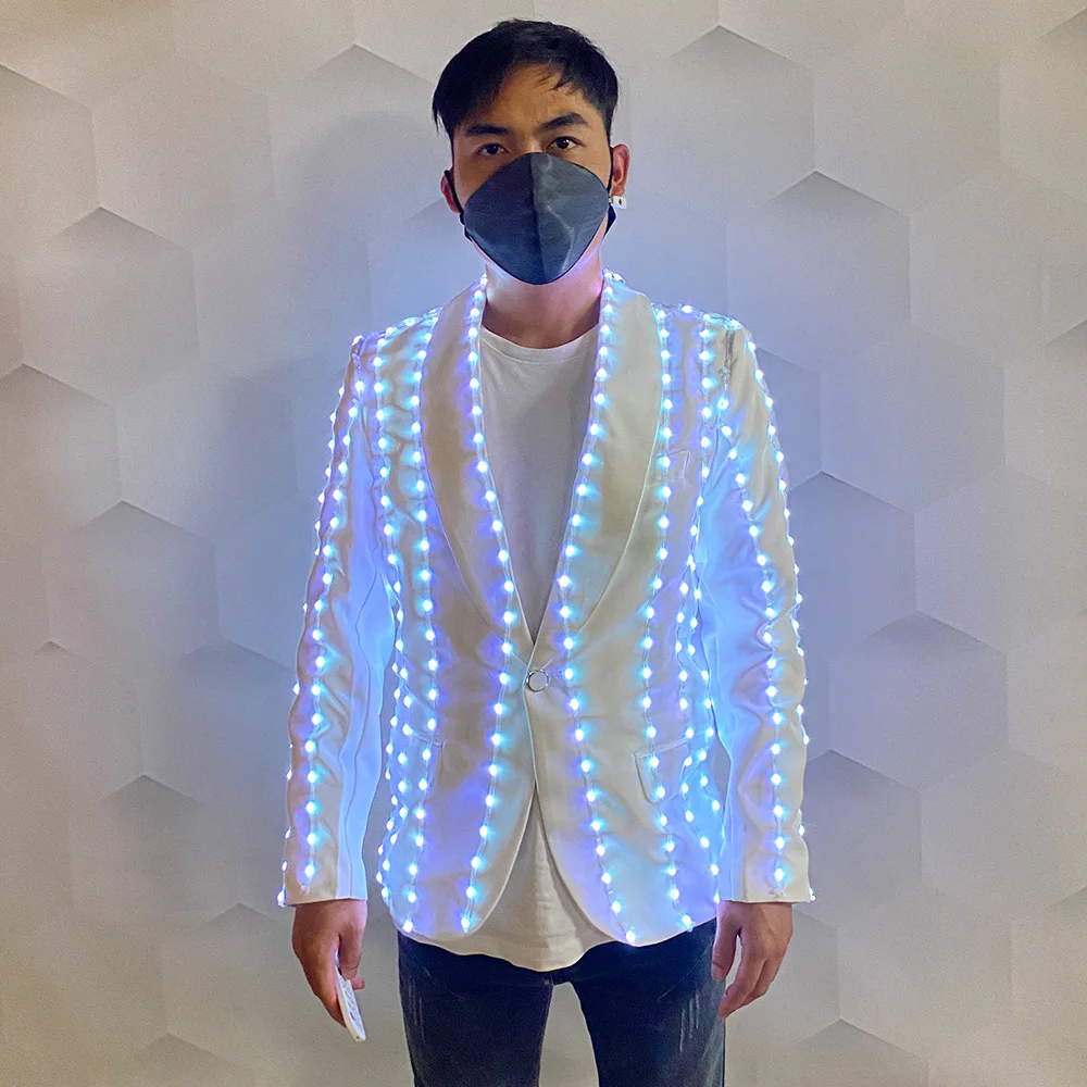 LED glow-in-the-dark set host fashion suit DJ singer Dancer Light up coat Nightclub party led atmosphere prop costume