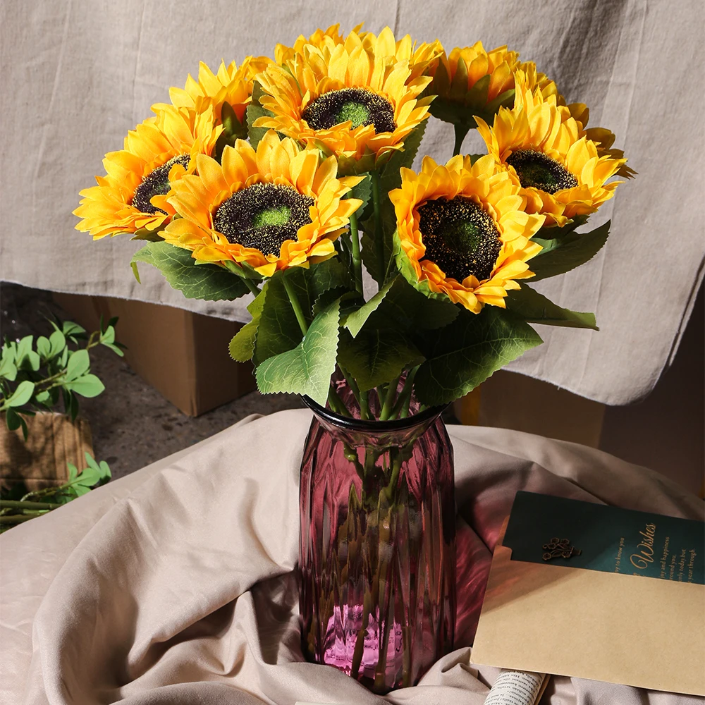 Artificial Sunflower Bouquet Silk Sunflower Fake Flower DIY Wedding Bouquet Decoration Arrangement Party Home Decor Gift