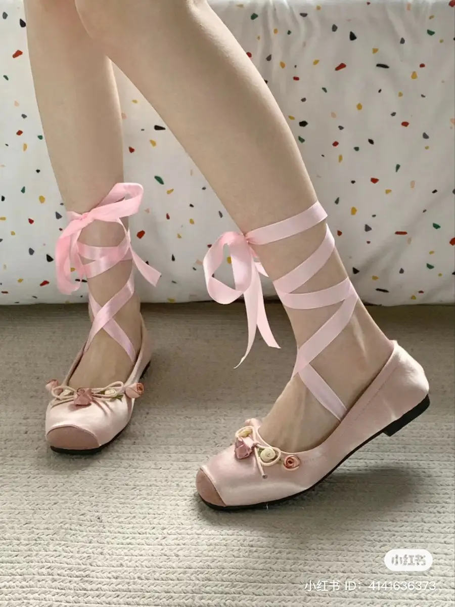 Cross Strap Square Toe Flowers Butterfly-Knot Women Marry Jane Shoes Chunky Low Heels Lace Up Design Pumps Shoes
