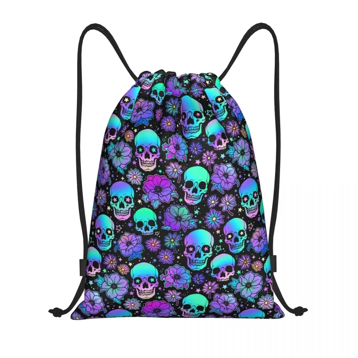 

Custom Halloween Neon Horror Skull Stars Pattern Drawstring Backpack Bags Men Lightweight Gym Sports Sackpack Sacks for Shopping