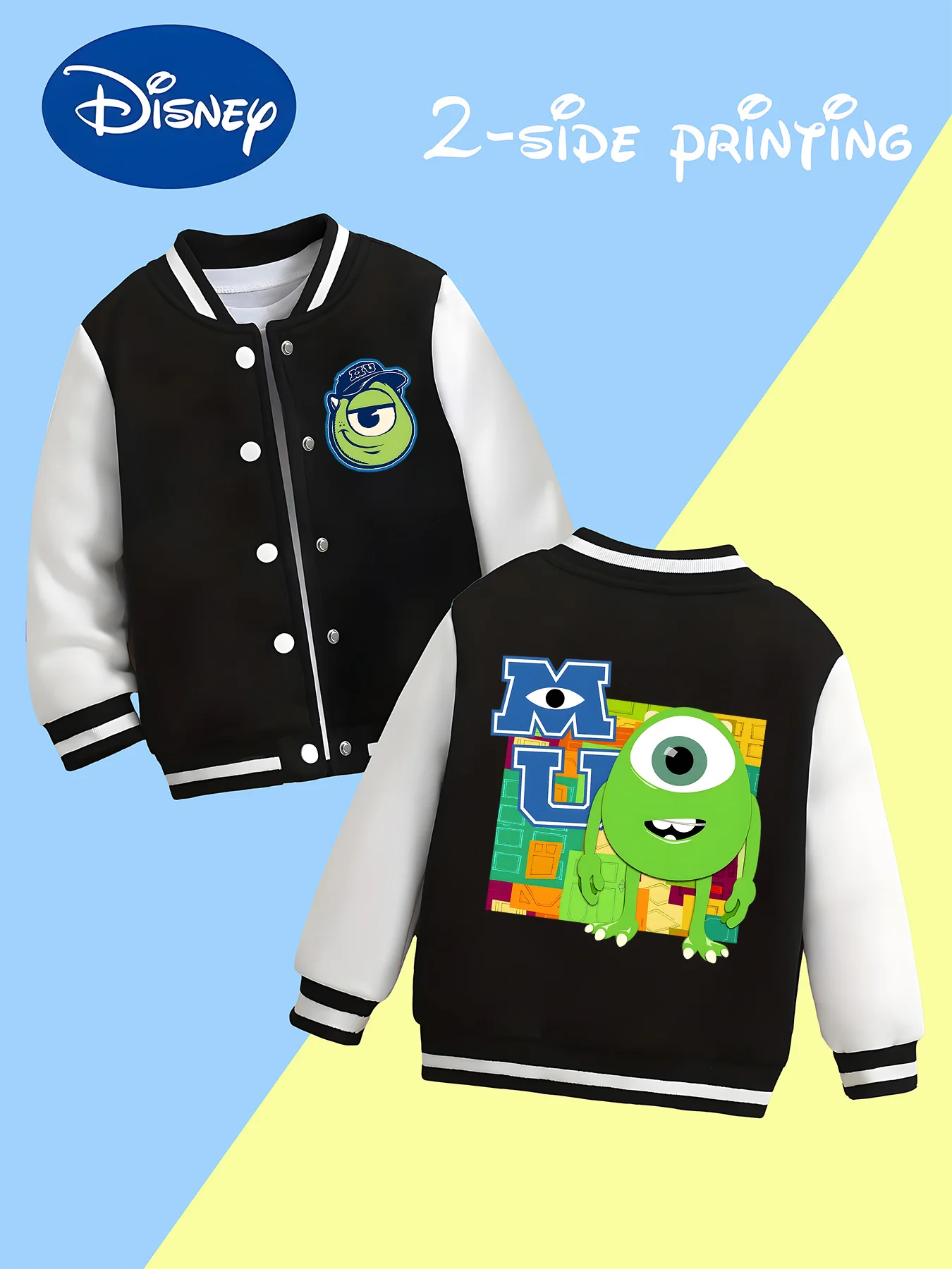 

MINISO Disney Monsters, Inc. Sulley Boys Baseball Jacket - Reversible Sulley "RARRRR" print, versatile, skin-friendly fabric
